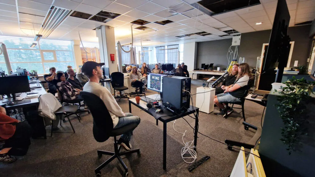 Futuregames students and staff along with industry people at an event at Futuregames Karlstad.