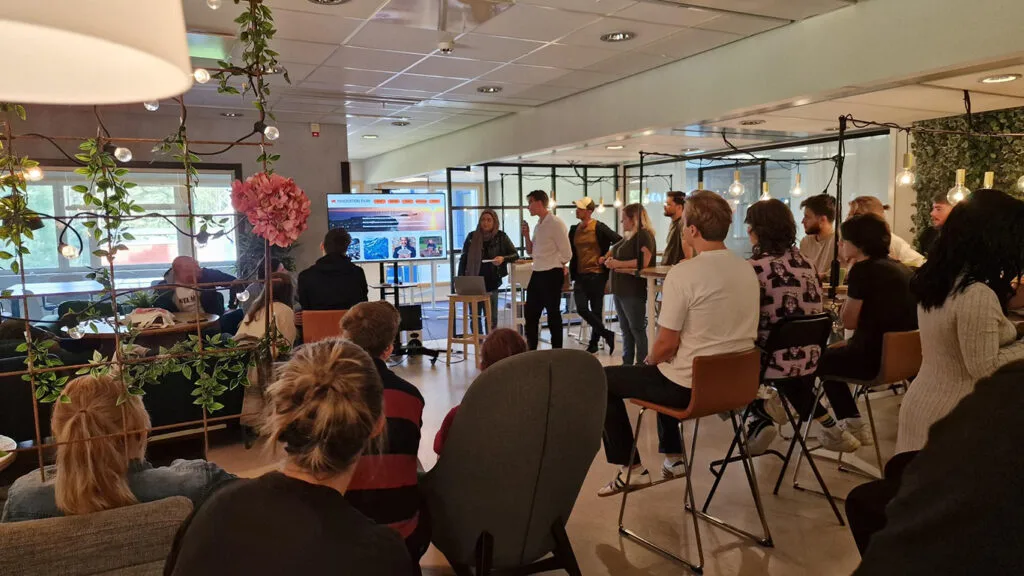 Futuregames students and staff along with industry people at an event at Futuregames Karlstad.