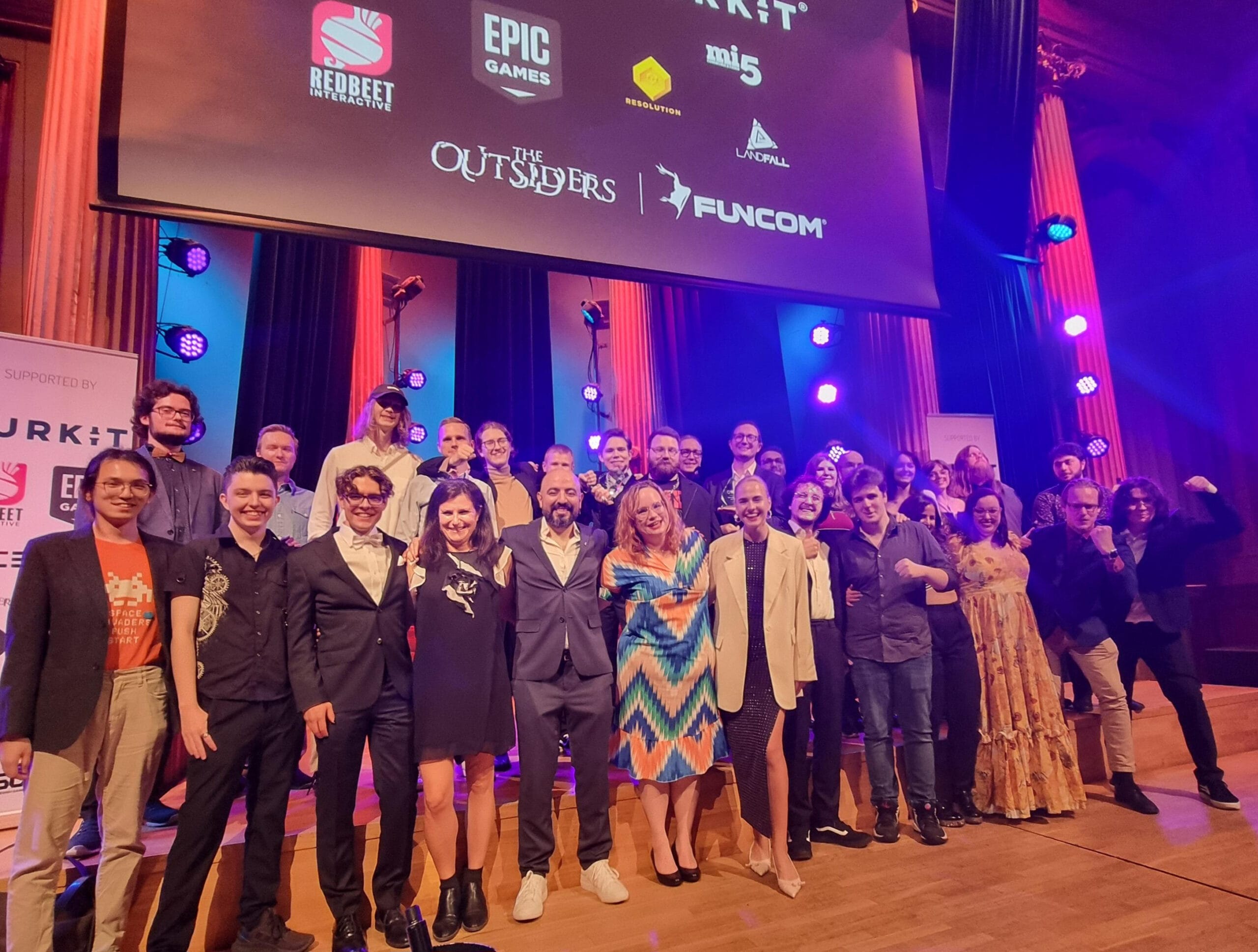 Futuregames students and staff on stage at Swedish Game Awards 2024.