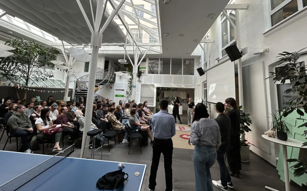 Futuregames students and staff along with industry people at an event at Futuregames Malmö.