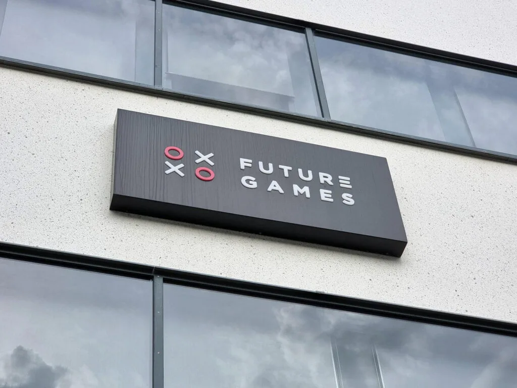 The school sign at Futuregames Stockholm.