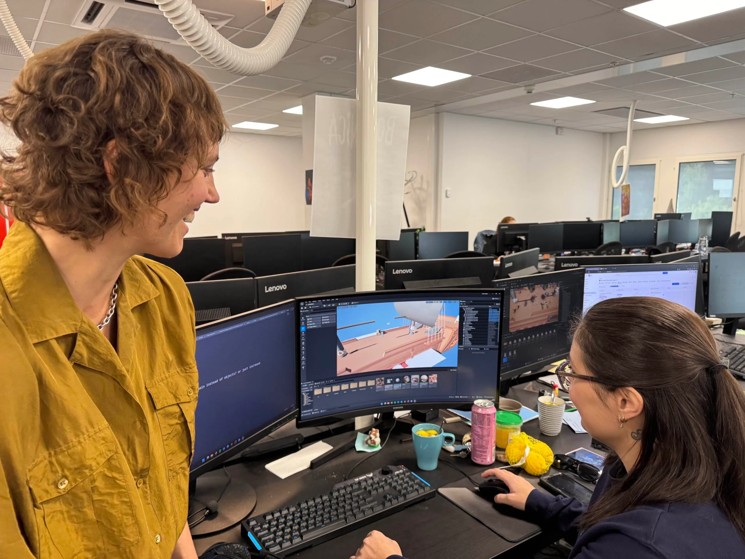 Cecilia Hauck and Isabelle Heiskanen, hard at work in the classroom with Game Project 3.